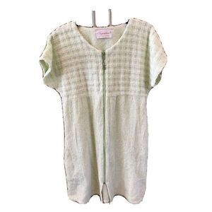 Signature II Stan Herman Green Terry Cloth Zip Front Robe Cover Up Pockets M